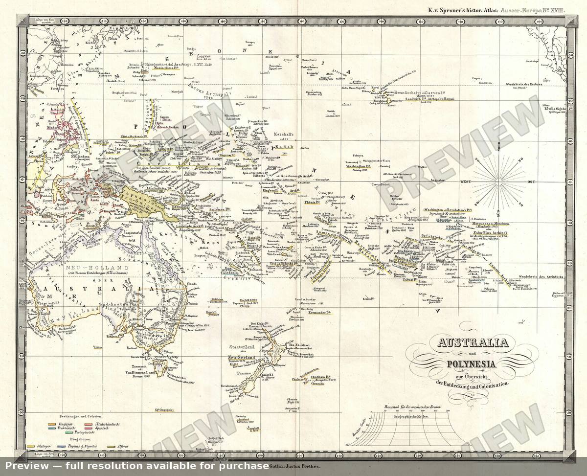 Antique map: Australia Polynesia, 1855, 1855