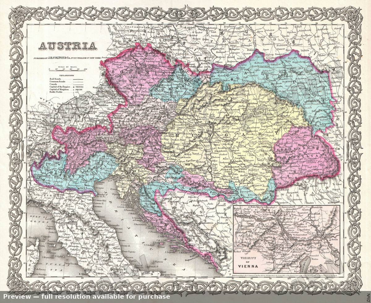 Antique map: Austria, 1855
