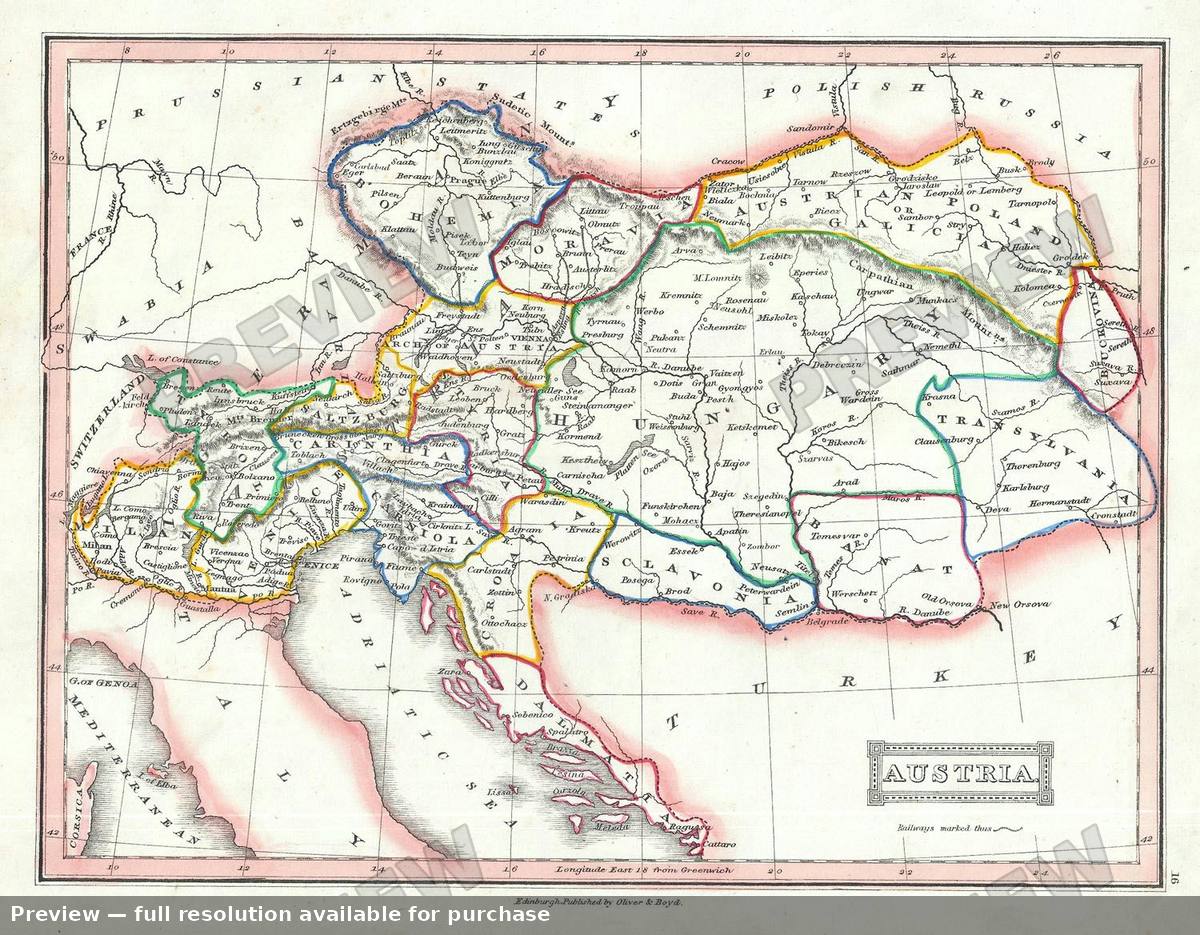 Antique map: Austria, 1845