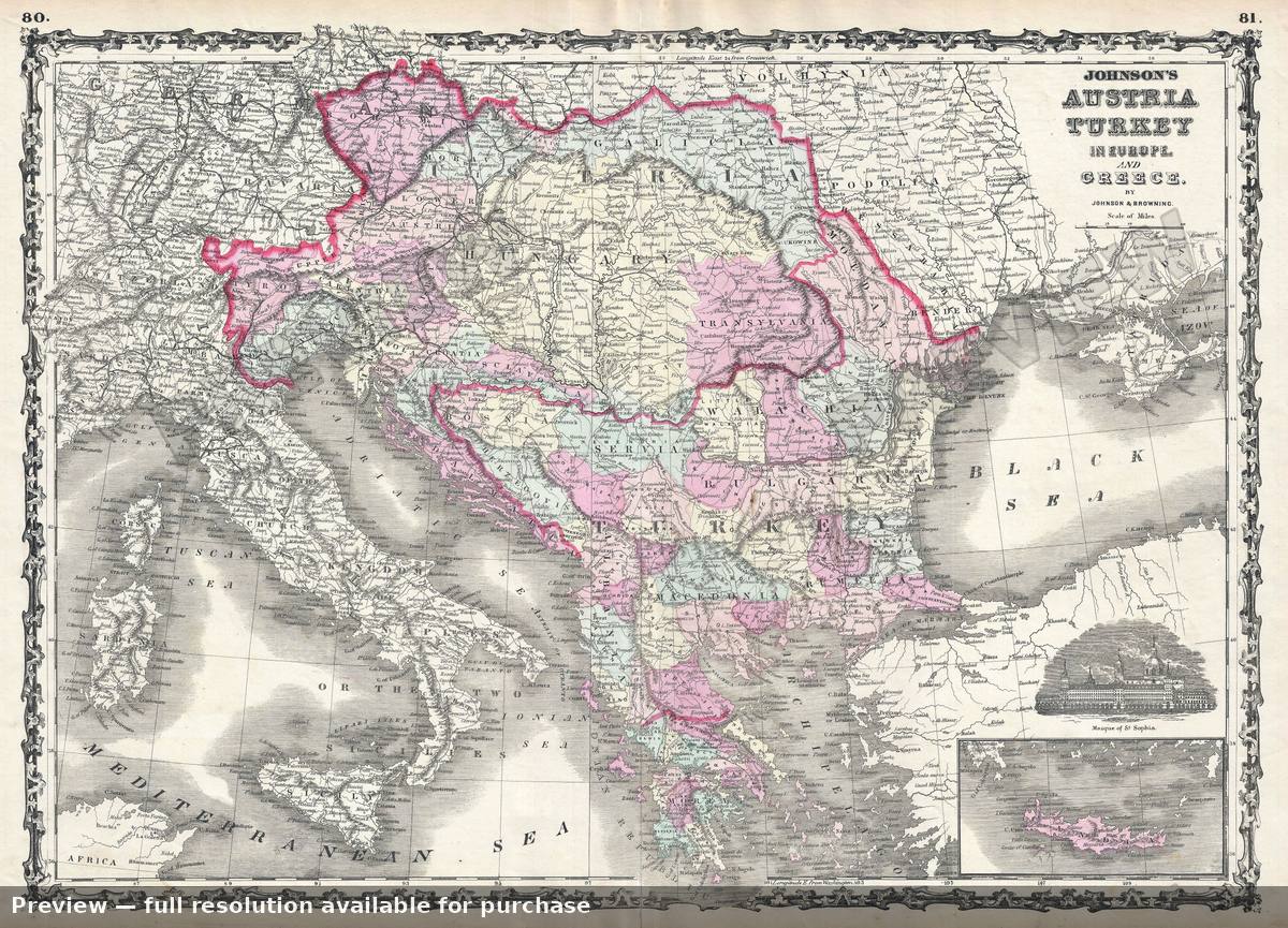 Antique map: Austria Greece, 1861