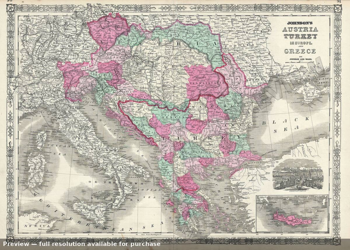 Antique map: Austria Greece, 1865
