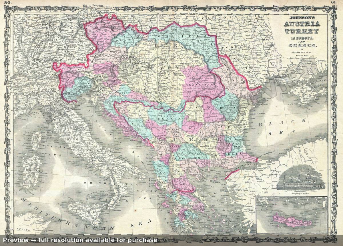Antique map: Austria Turkey, 1862, 1862