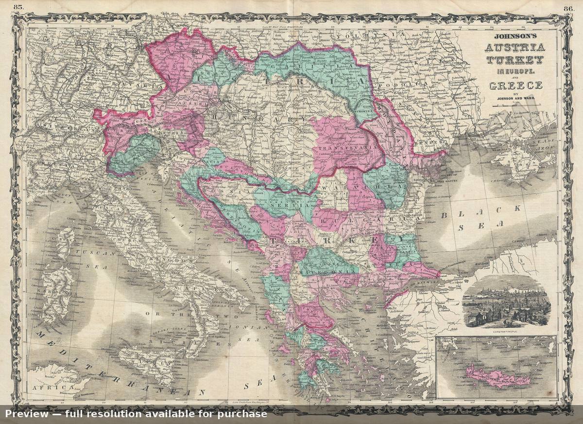 Antique map: Austria Turkey, 1863