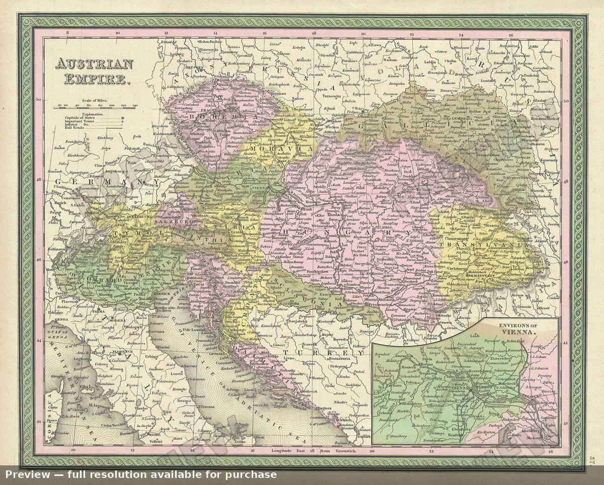 Antique map: Austrian Empire, 1849
