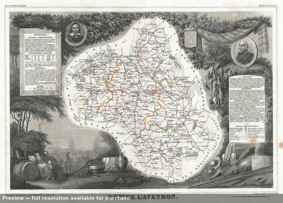Antique map: Aveyron, 1852, 1852