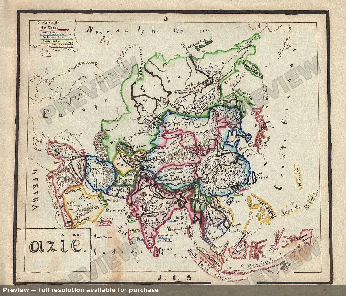 Antique map: Azie, 1871