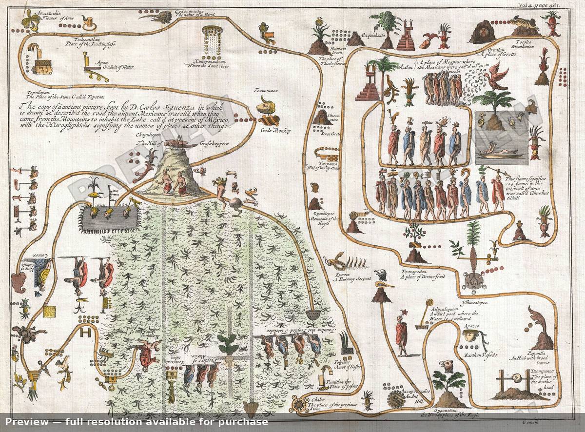 Antique map: Aztec Migration, 1704, 1704