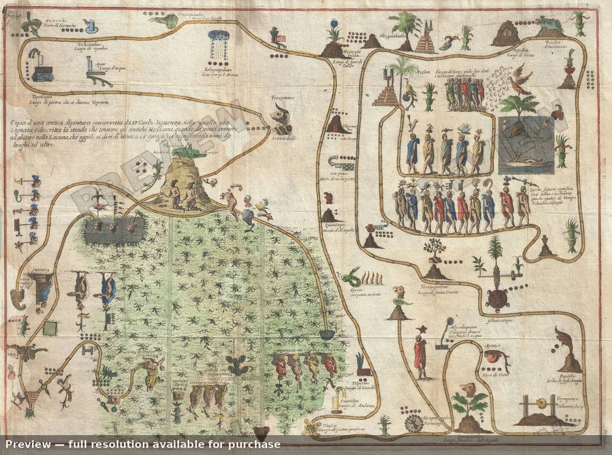 Antique map: Aztec Migration 2, 1721