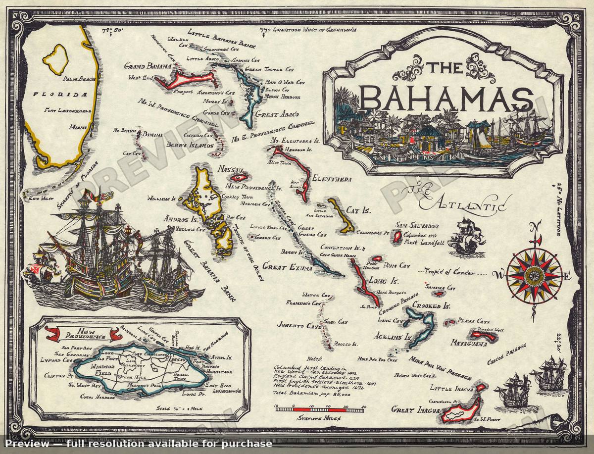 Antique map: Bahamas, 1967
