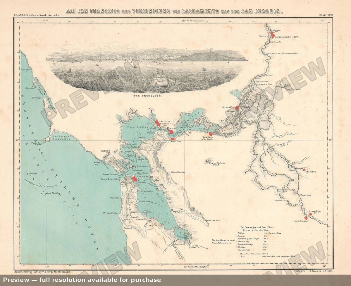 Antique map: Bai San Francisco, 1854, 1854