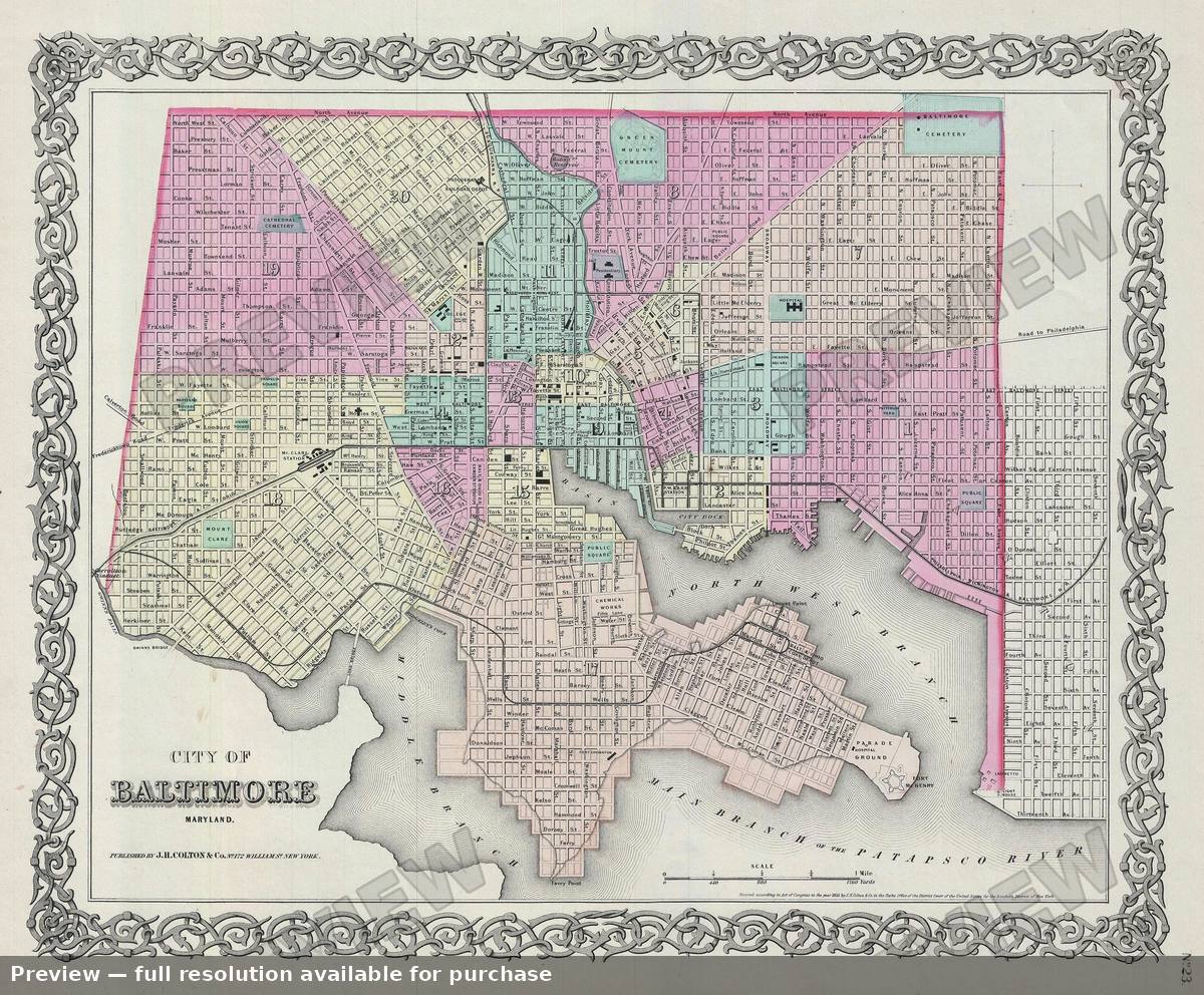 Antique map: Baltimore, 1856