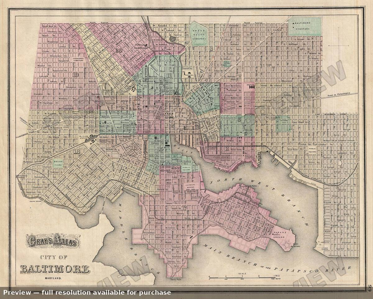 Antique map: Baltimore, 1874