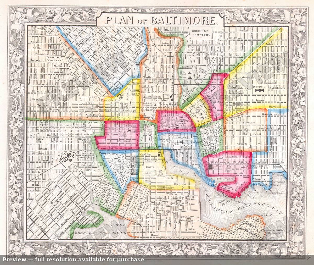 Antique map: Baltimore, 1860