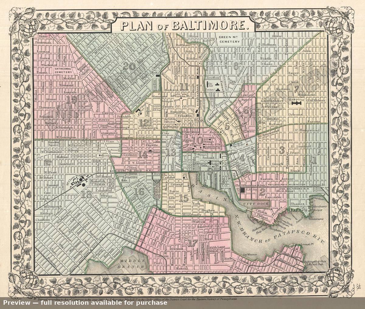 Antique map: Baltimore, 1867