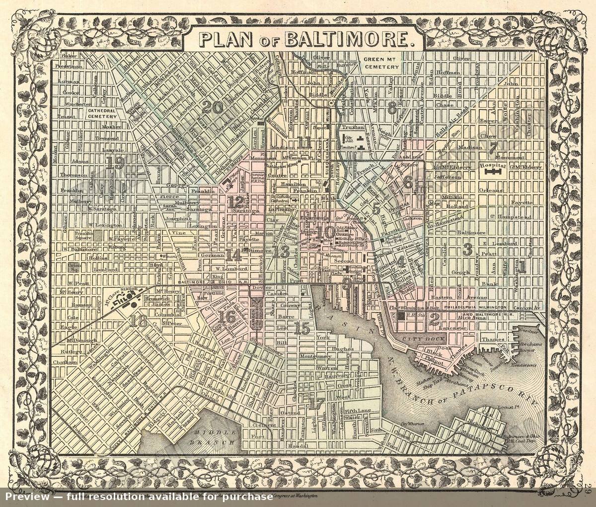 Antique map: Baltimore, 1872