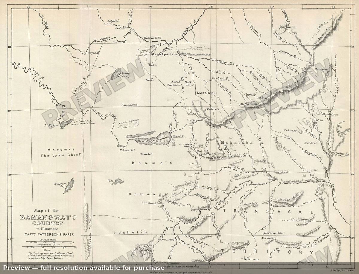 Antique map: Bamangwato, 1879