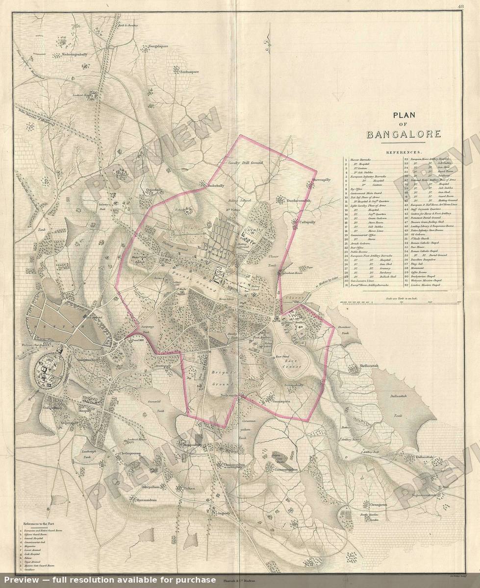 Antique map: Bangalore, 1854