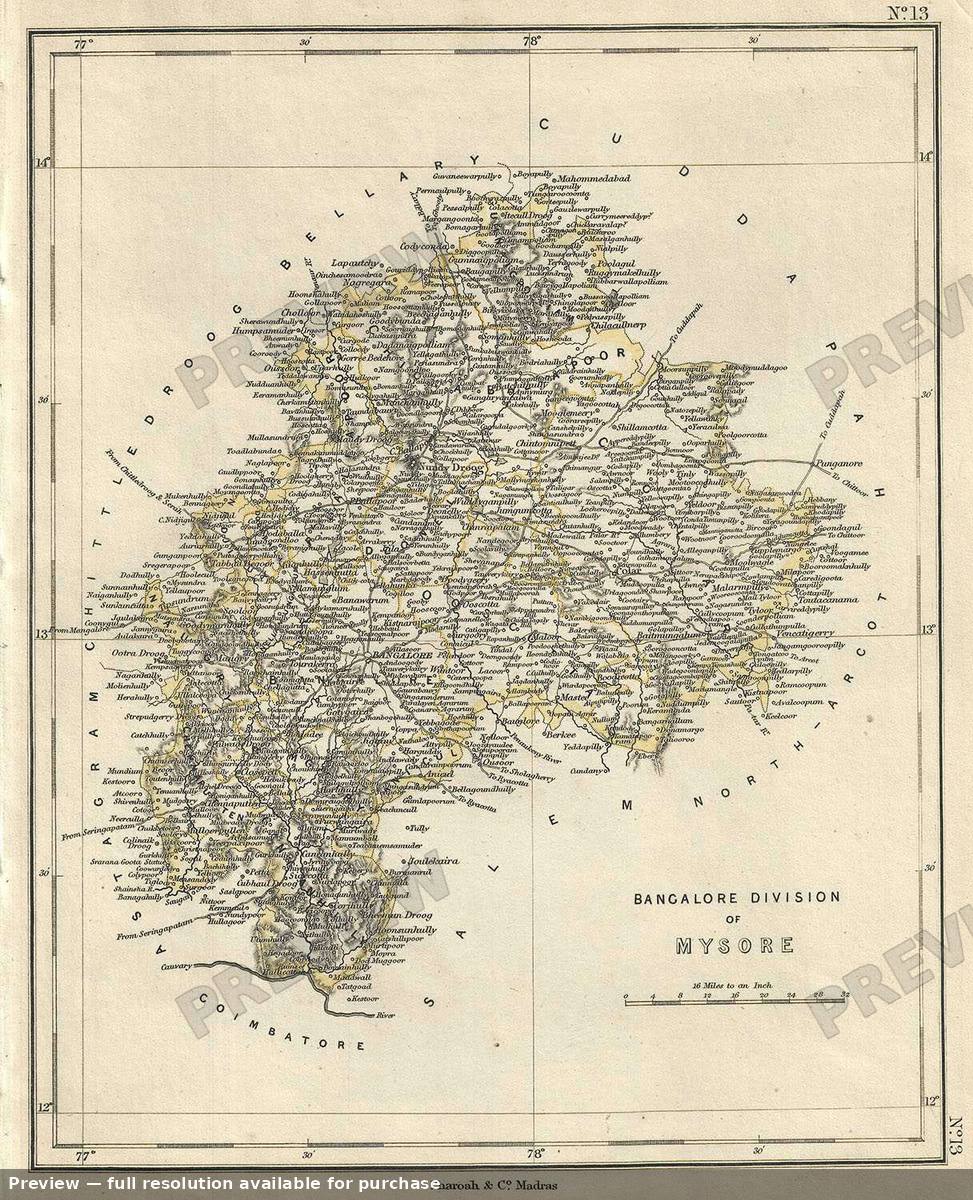 Antique map: Bangalore Mysore, 1854