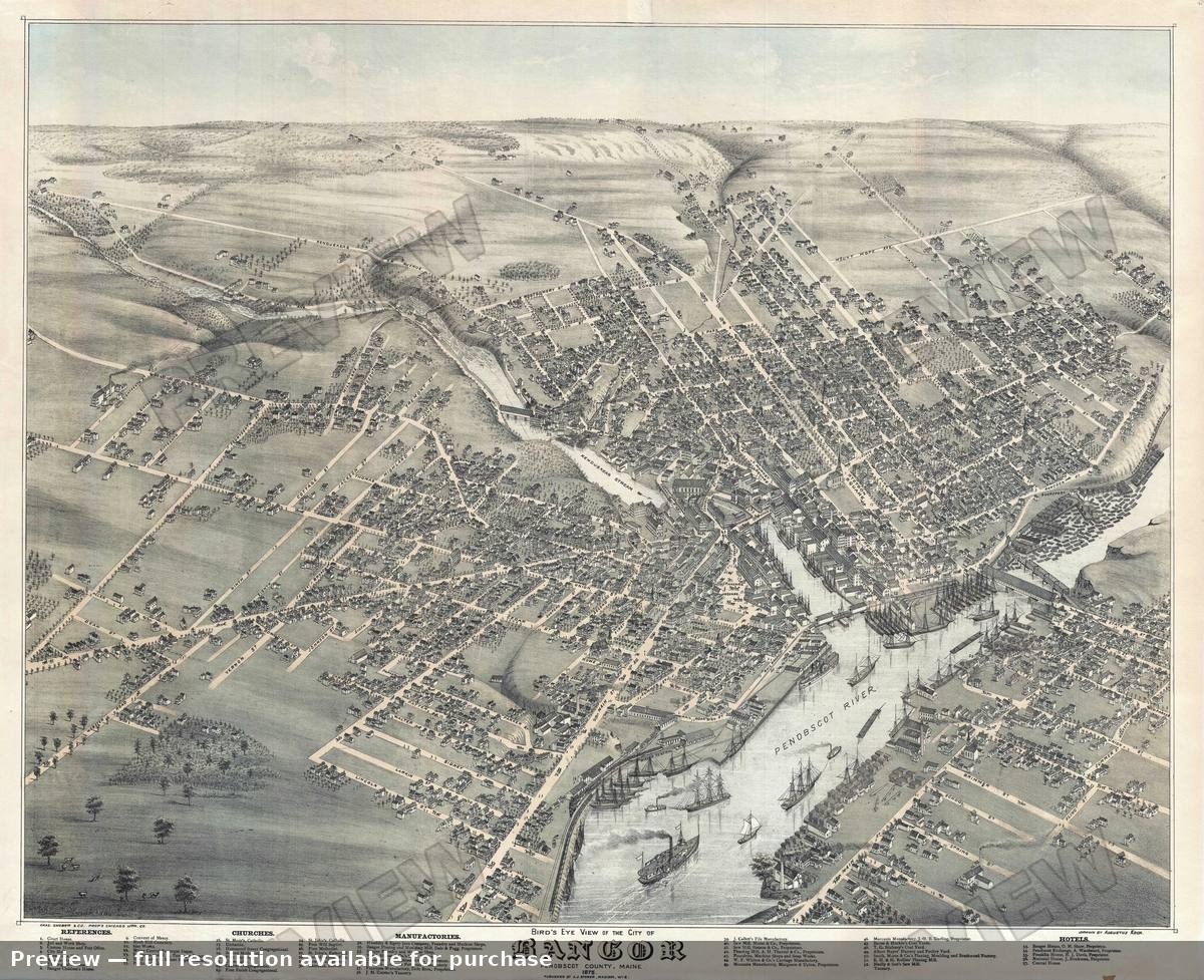 Antique map: Bangor Maine, 1875