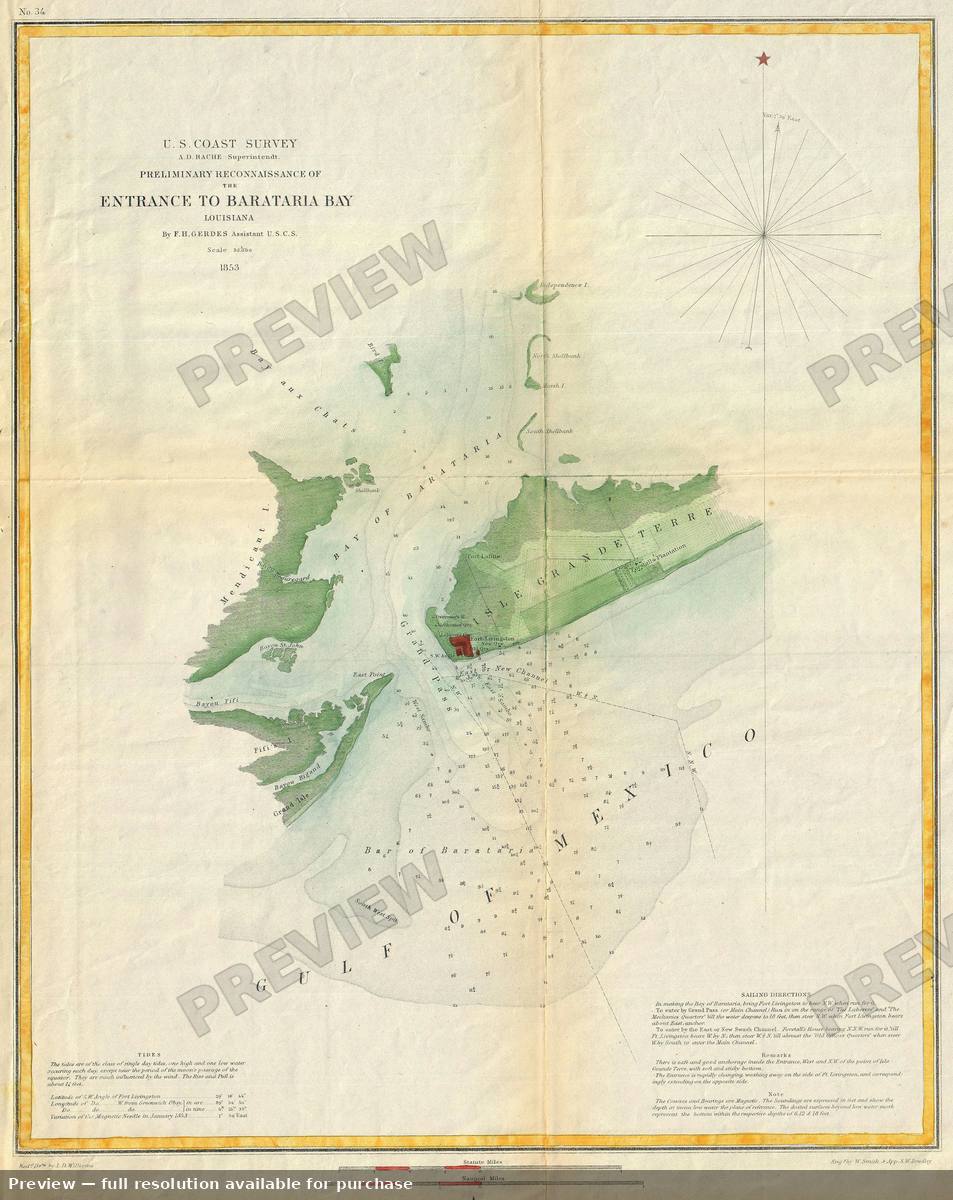 Antique map: Barataria Bay, 1853
