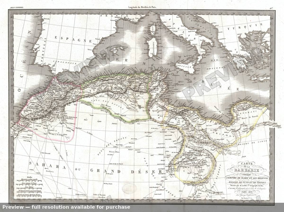 Antique map: Barbarie, 1829, 1829