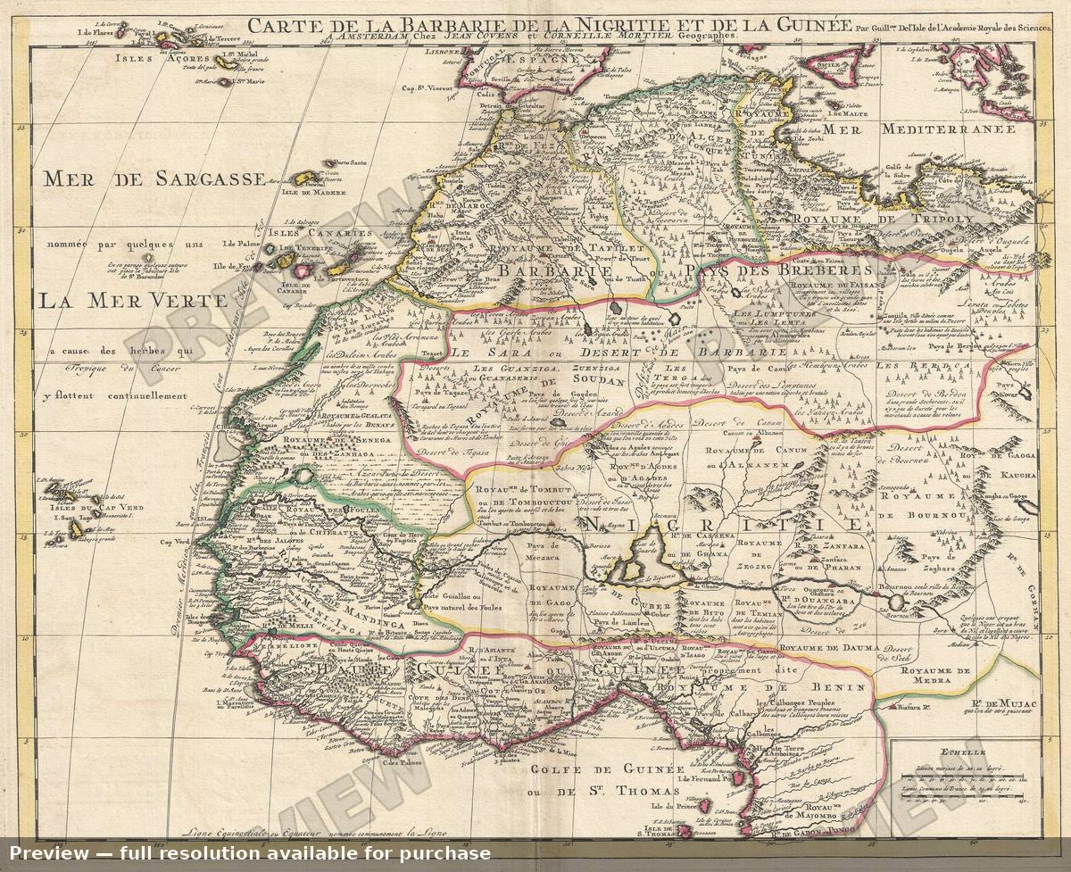 Antique map: Barbarie Nigritie Guinee, 1742