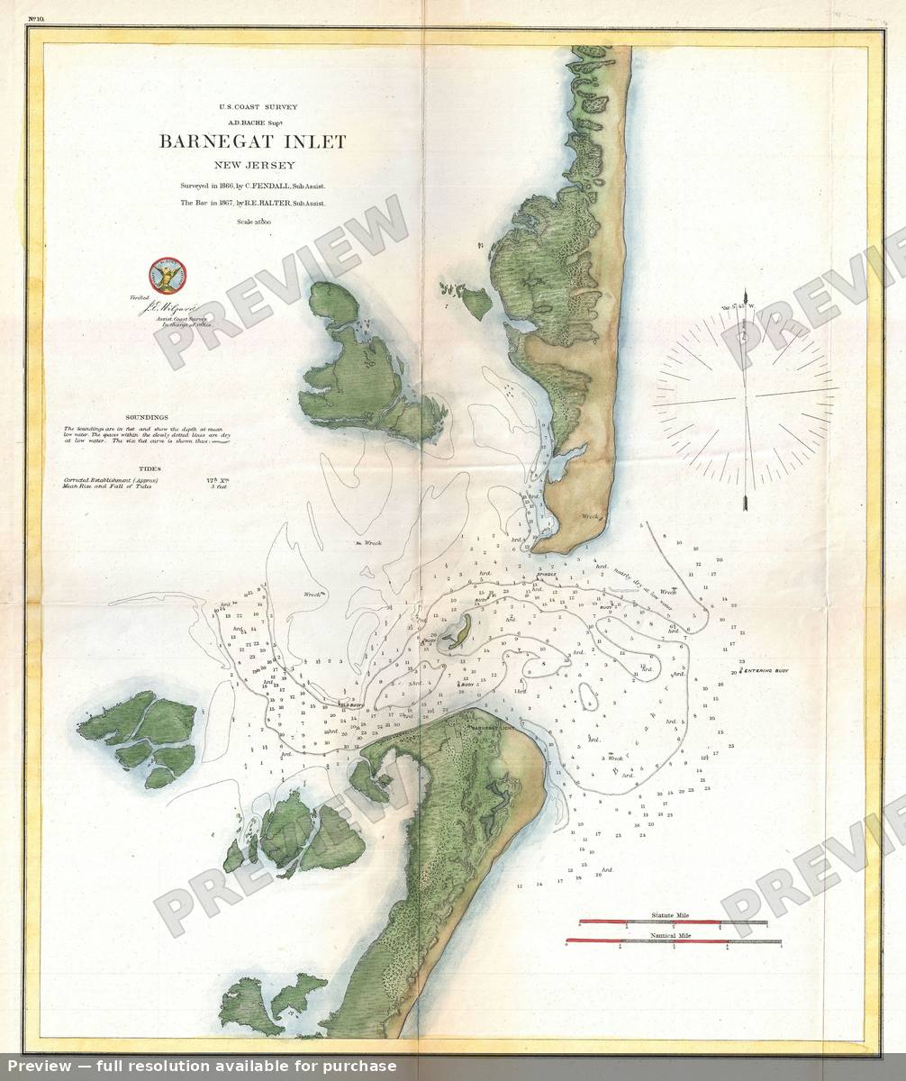 Antique map: Barnegat Inlet, 1865