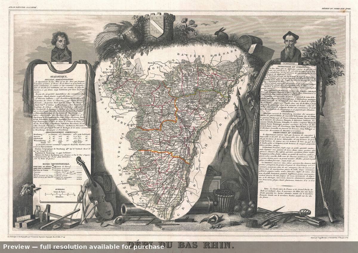 Antique map: Bas Rhin, 1852, 1852