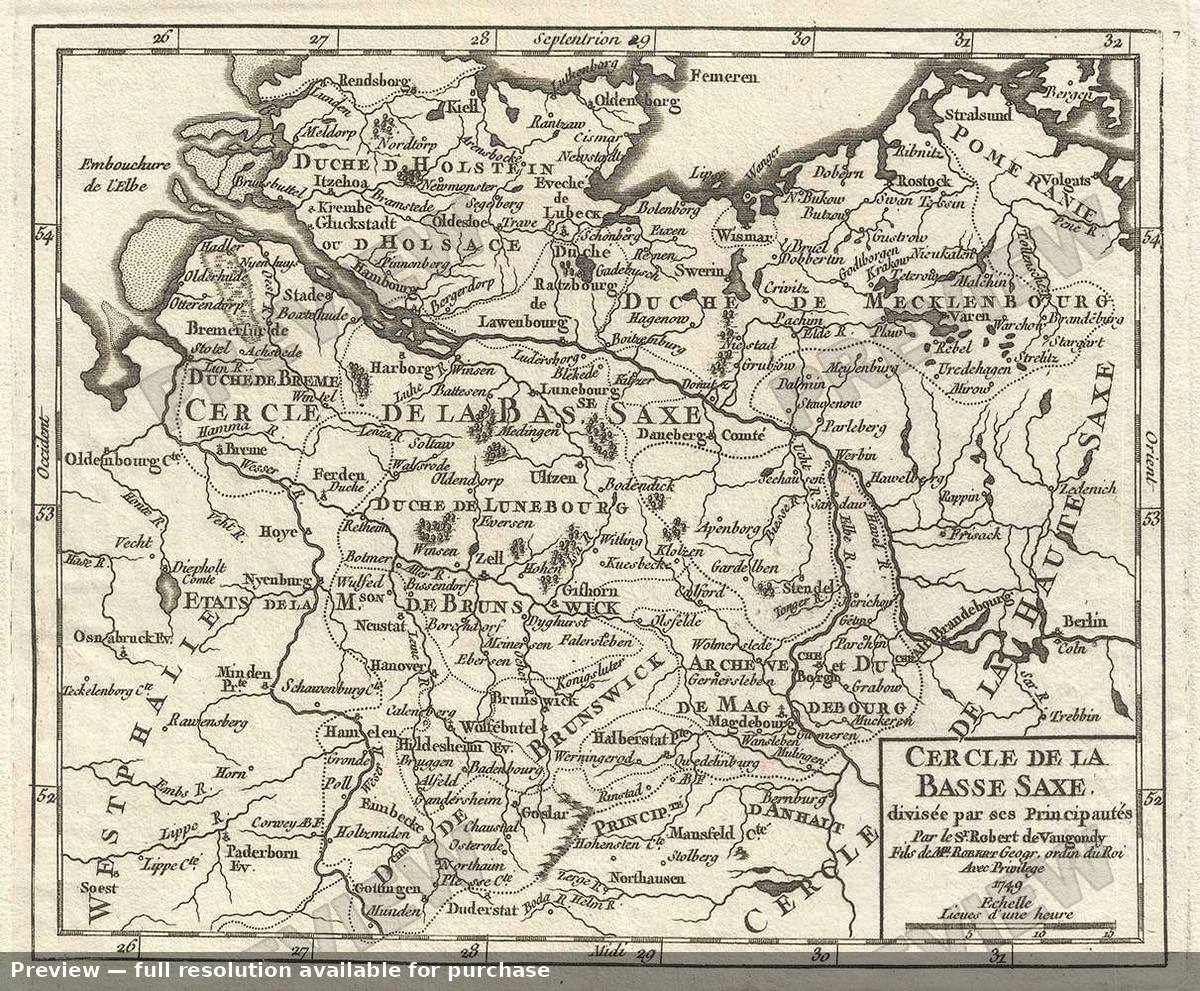 Antique map: Basse Saxe, 1748