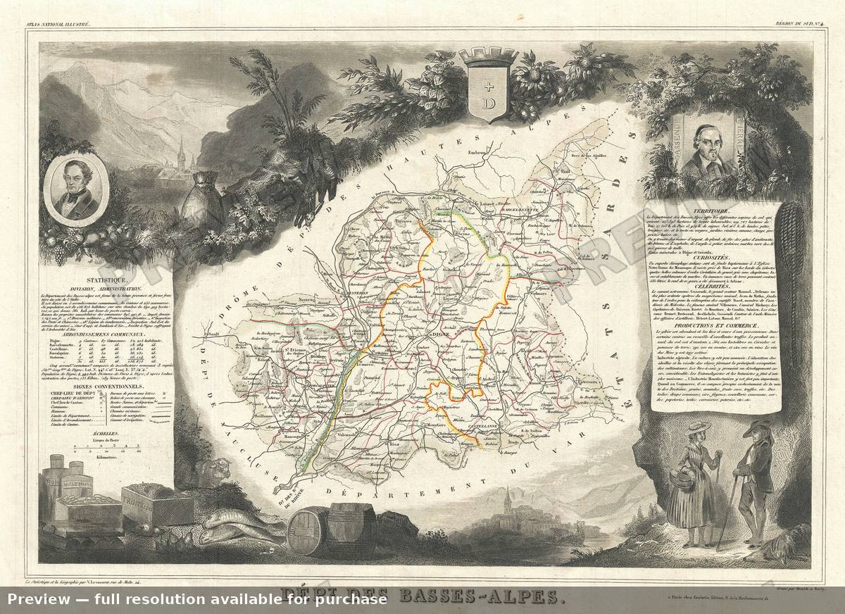 Antique map: Basses Alpes, 1852, 1852