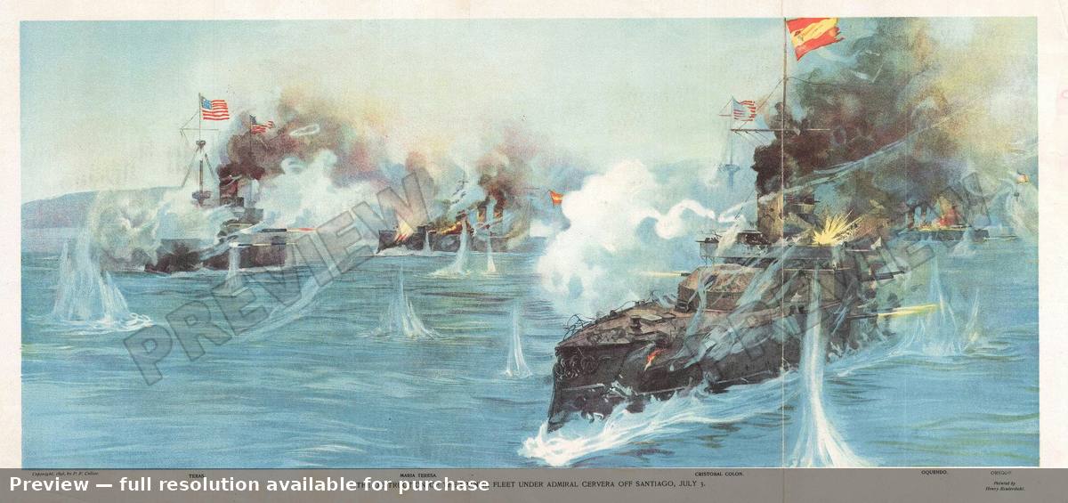 Antique map: Battle Santiago, 1898, 1898