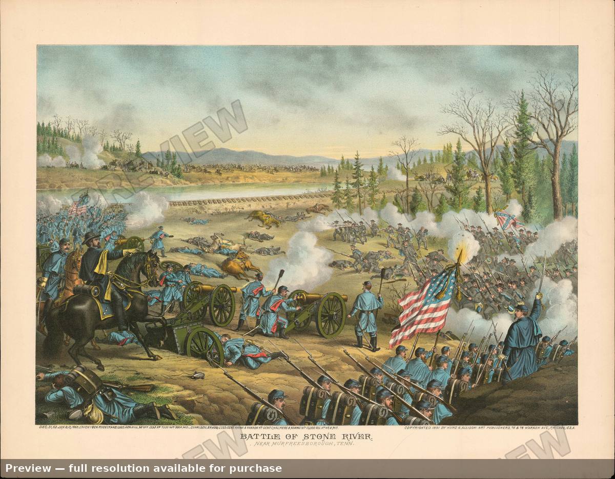 Antique map: Battle Stone River, 1891, 1891