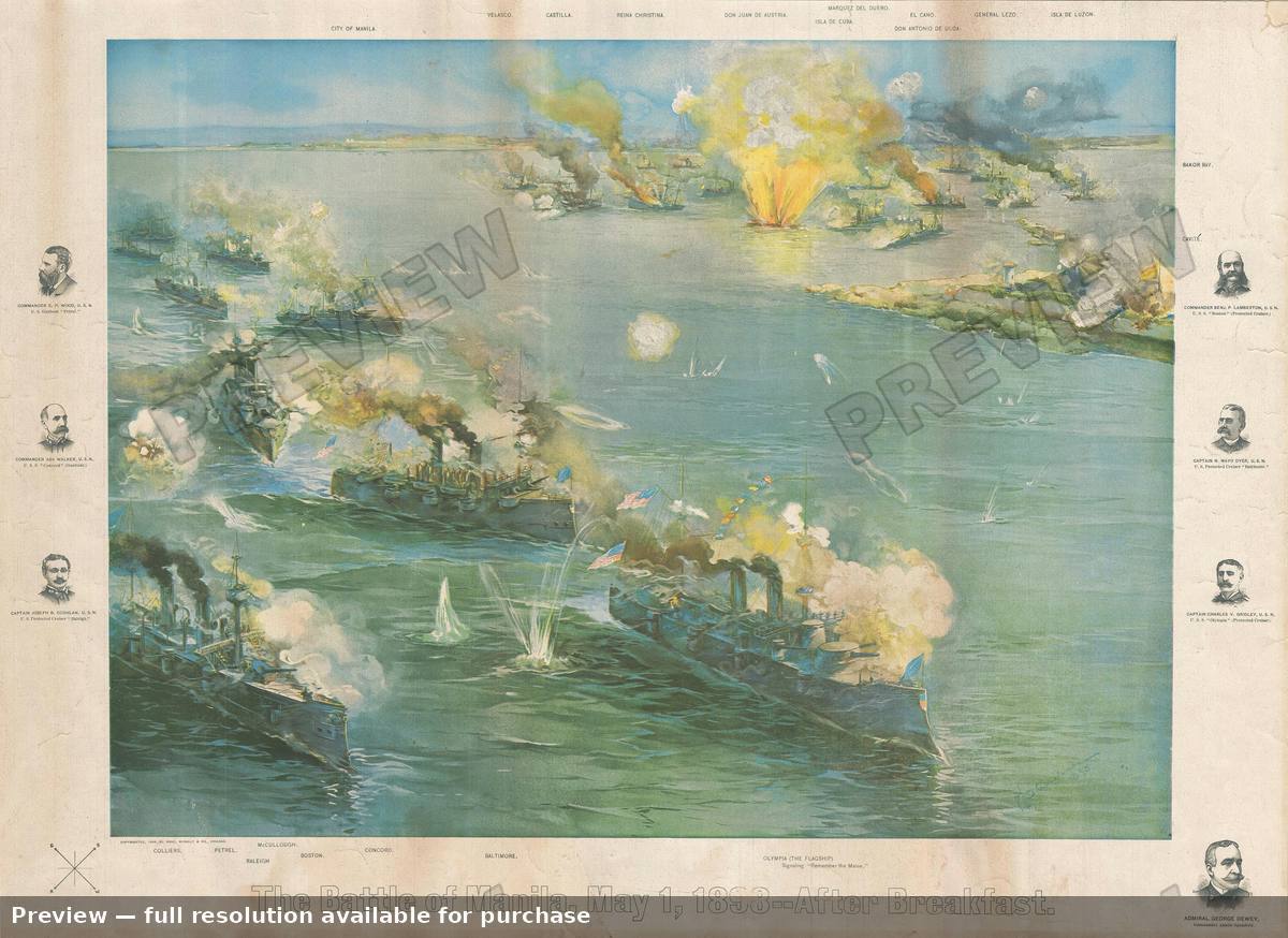 Antique map: Battleof Manila, 1898, 1898