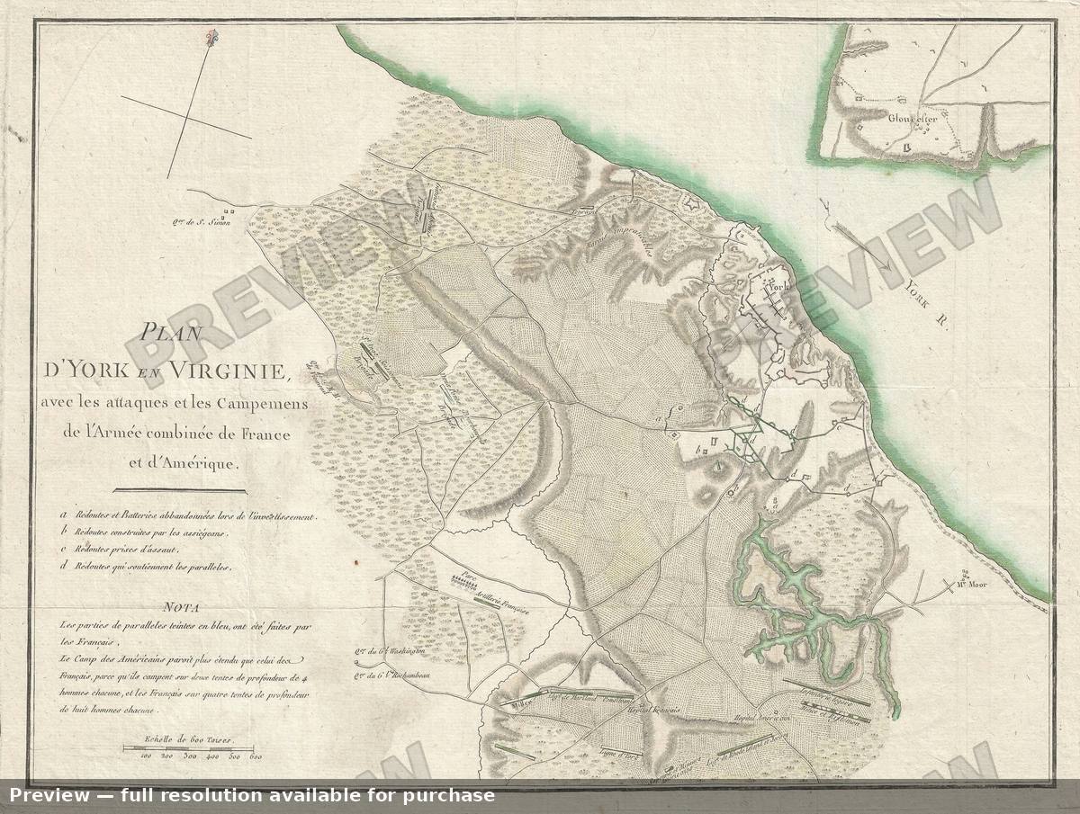 Antique map: Battleof Yorktown, 1787, 1787