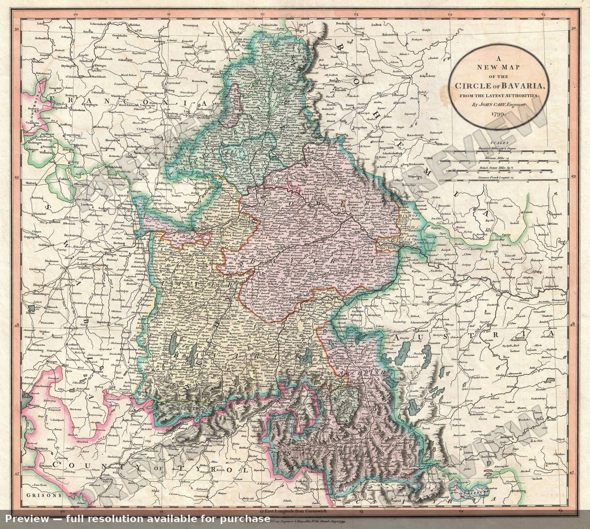 Antique map: Bavaria, 1799