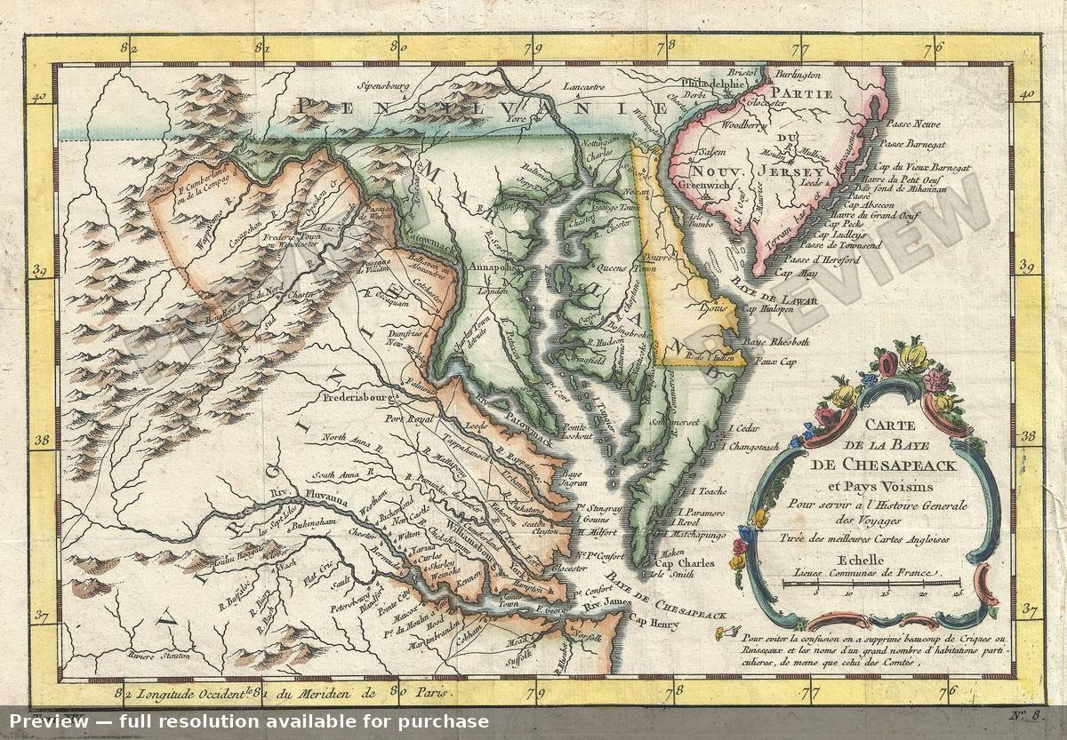 Antique map: Baye De Chesapeack, 1757