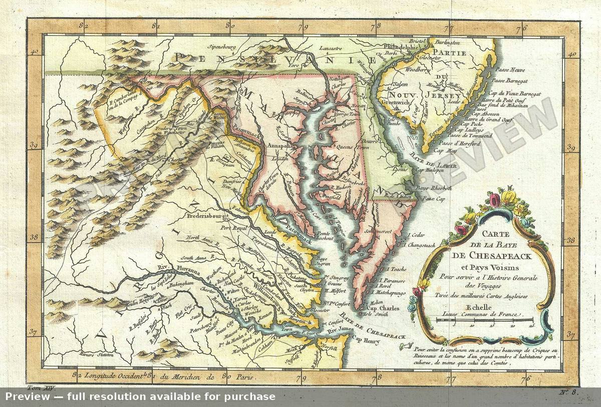 Antique map: Baye De Chesapeack 2, 1757