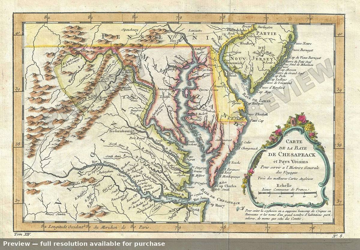 Antique map: Baye De Chesapeack 3, 1757, 1757