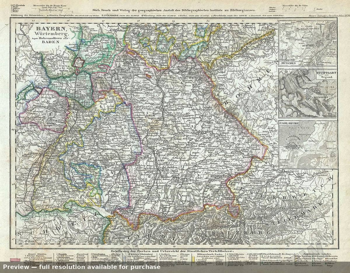 Antique map: Bayern Baden, 1852