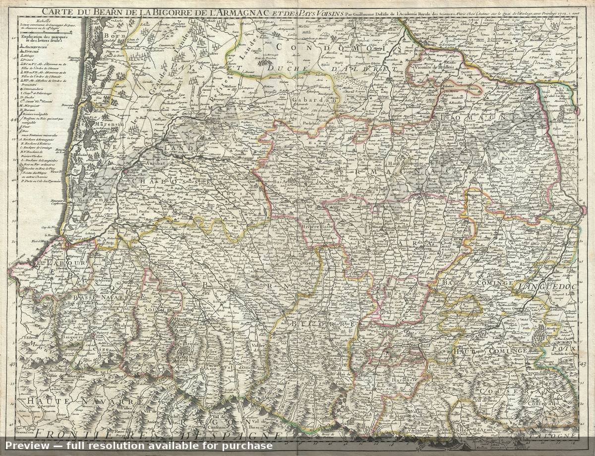 Antique map: Bearn De La Bigorre, 1712