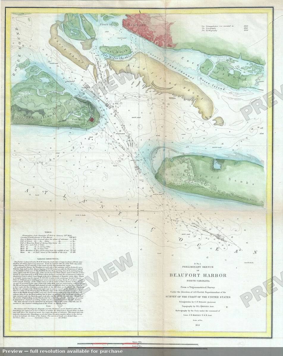 Antique map: Beaufort Harbor, 1851