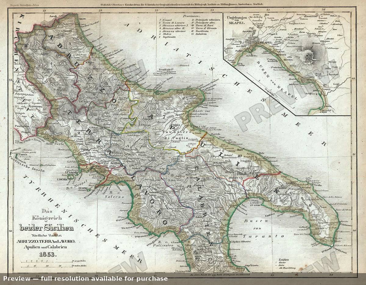 Antique map: Beider Sicilien, 1853
