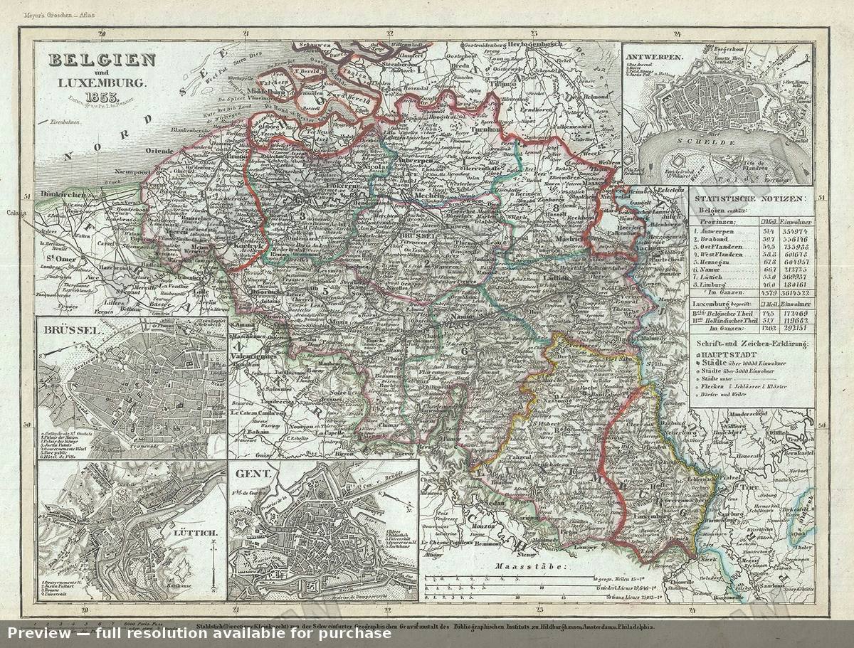 Antique map: Belgien, 1853