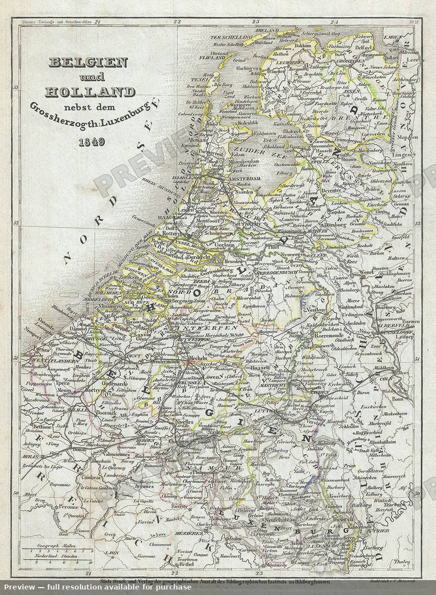 Antique map: Belgien Holland, 1849