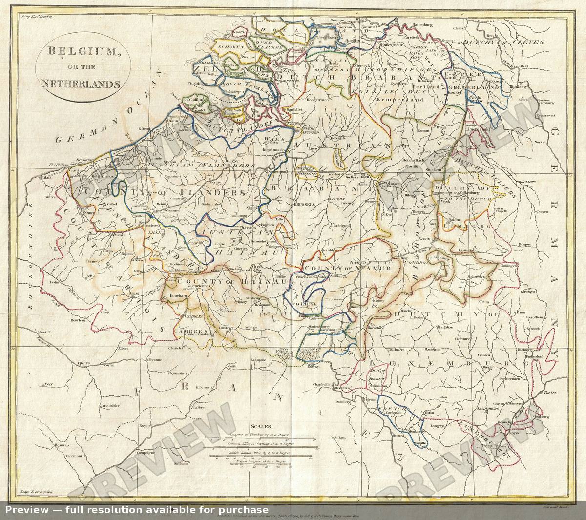 Antique map: Belgium, 1799
