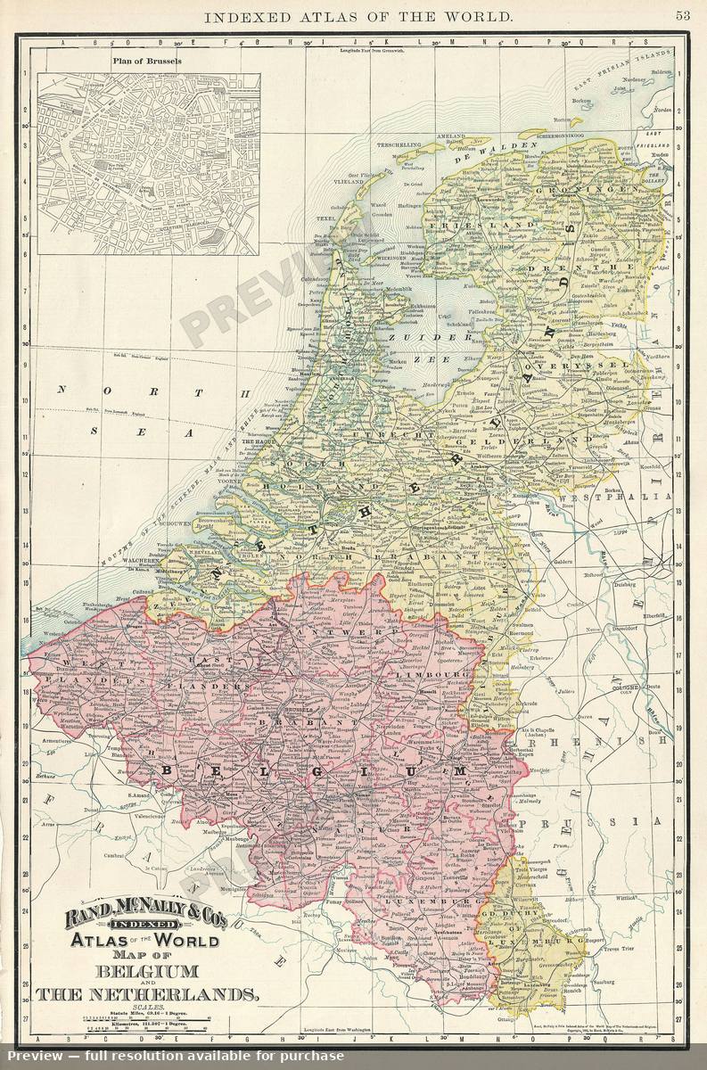 Antique map: Belgium Netherlands, 1895