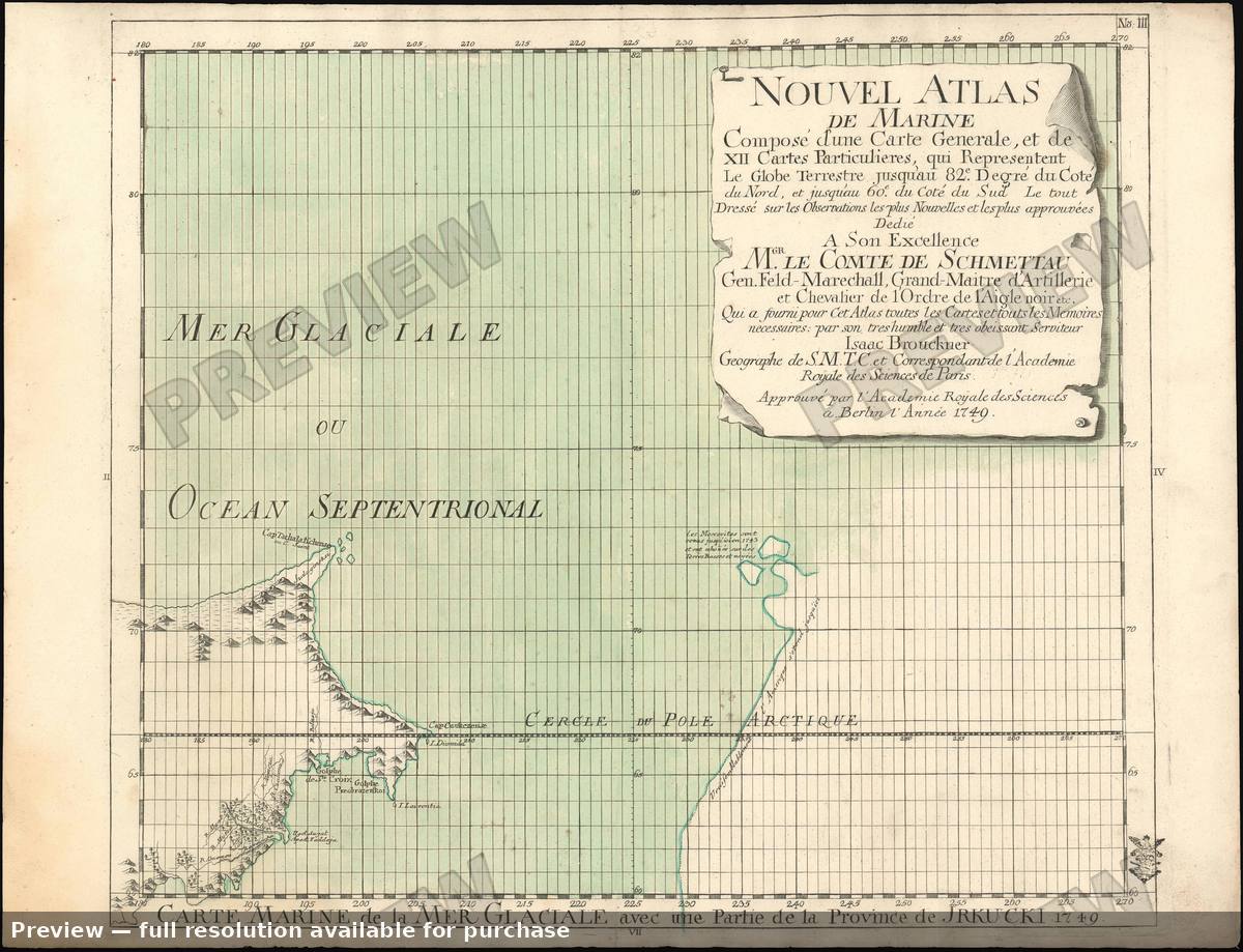 Antique map: Bering Strait Irkucki, 1749, 1749
