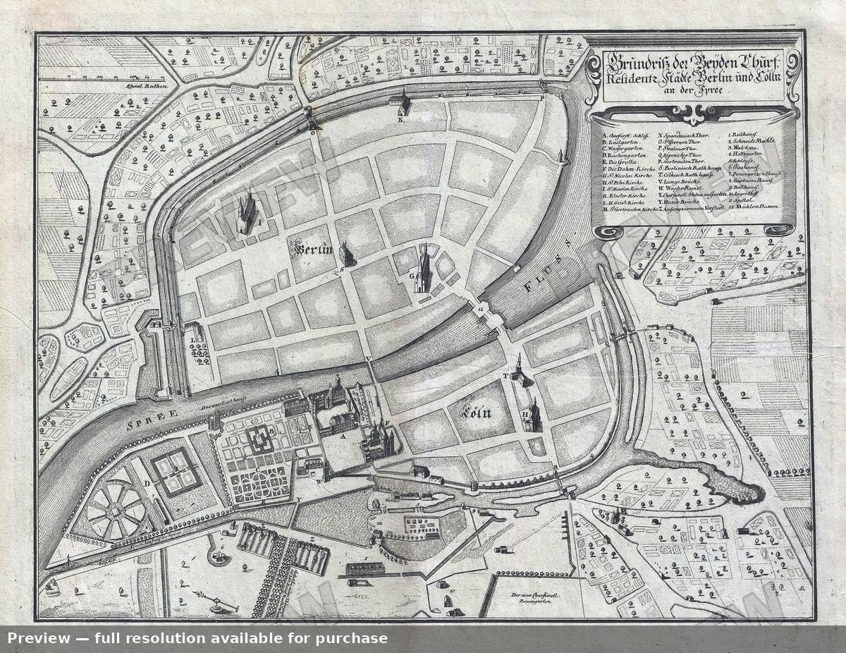 Antique map: Berlin, 1652