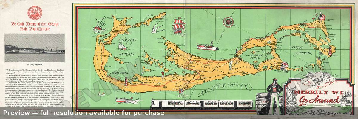 Antique map: Bermuda St George, 1937