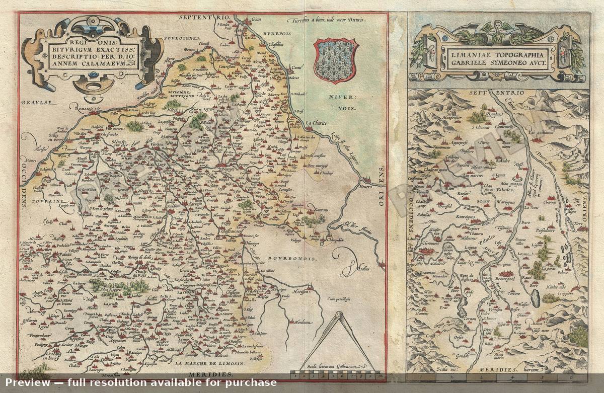 Antique map: Berry Allier, 1579